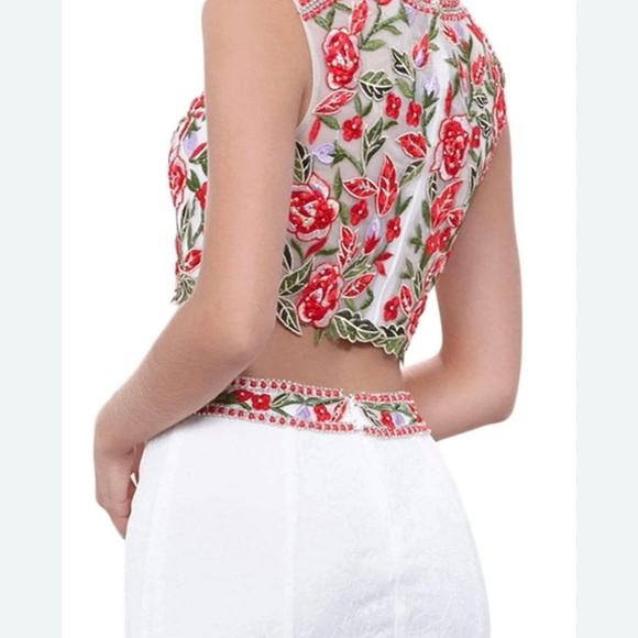 NWT Nox Anabel White Floral Embroidered Lace Maxi Skirt Crop Top Set size Large - Picture 2 of 13